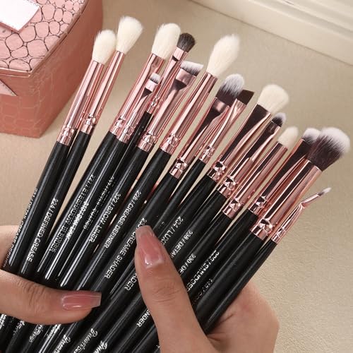 Bueart Design 15Pcs Professional grade Eye Makeup Brushes Set with Real Natural Goat Pony hair,Premium Soft Synthetic Eye shadow brush kit for Eyeshadow Concealer Crease blending Eyebrow, Eyeliner