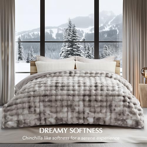 EverGrace Faux Rabbit Fur Bubble Throw Blanket, 90"x90", Light Grey - color: Marble Grey, size: 90"x90"