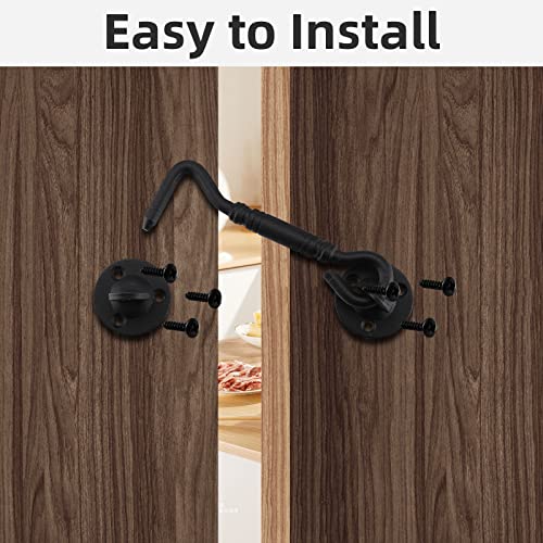4 Inch Hook and Eye Latch, Barn Door and Gate Latch, Black, 2 Pack - size: 2 Pack