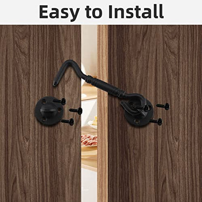 4 Inch Hook and Eye Latch, Barn Door and Gate Latch, Black, 2 Pack - size: 2 Pack