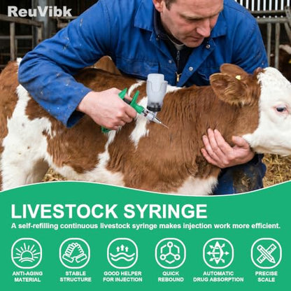 5ml Continuous Self-Refilling Livestock Syringe, 10 Needles Included - color: green