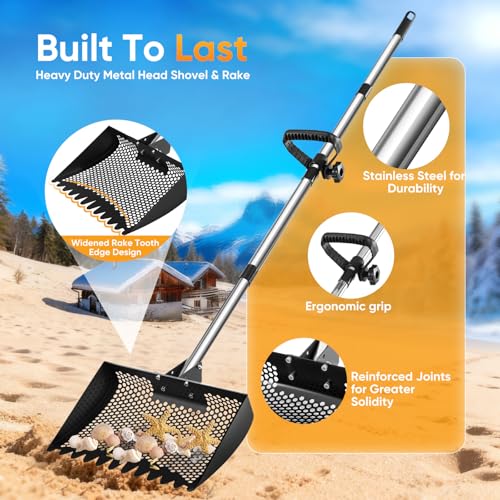 12inch Chicken Poop Scooper & Rake 2-in-1 with Adjustable Handle - color: Black