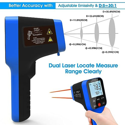 AIOMEST High Temp Thermometer Gun -58℉~2912℉, Pyrometer D:S=30:1 Dual Laser Industrial IR Temperature Meter w/Touch Buttons (NOT for Human Temp) - color: blue