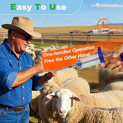 50ML Luer lock Tip Syringe with Clear Volume Scale, Reusable 2-in-1 Livestock Syringe with Drench for Cattle Horse Sheep Goat Pig Dog Cat - size: With Drench Nozzle