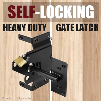 Gate Latch, Heavy-Duty Self-Locking Fence Lock, Black Powder Coated Steel, Padlockable