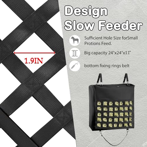 1Pcs Hay Bag for Horse,Slow Feed Bag Heavy Duty 1200D Oxford Fabric Hay Bag with Front Hay Nets Design and Zipper Large Top Load Feeding Bag for Horses and Livestock,24x11x24 Inch,Black