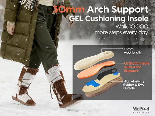 100% Sheepskin Lined Fur Boots Women: Removable Arch Support Insole - color: Arch-knee High-chestnut, size: 9