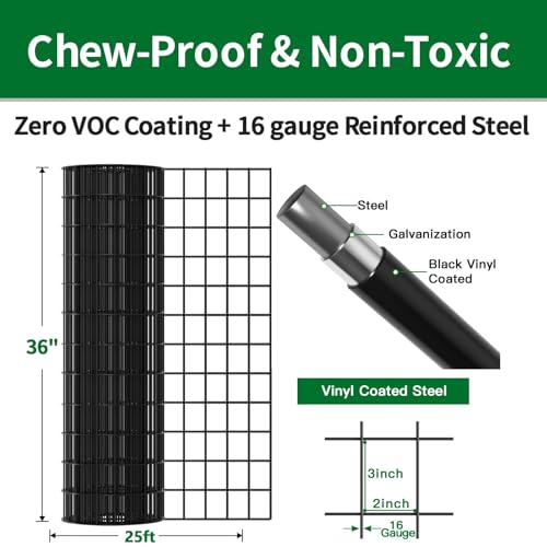 Amagabeli Black Coated Welded Wire Fence 2 inch x 3 inch 36inch x 25ft 16 Gauge Garden Fence Chicken Wire Fencing Roll PVC Vinyl Coating Metal Wire Flower Bed Dog Barrier Plant Poultry Netting Cage - color: Black, size: 2''x3'' 16GA 36''x25'