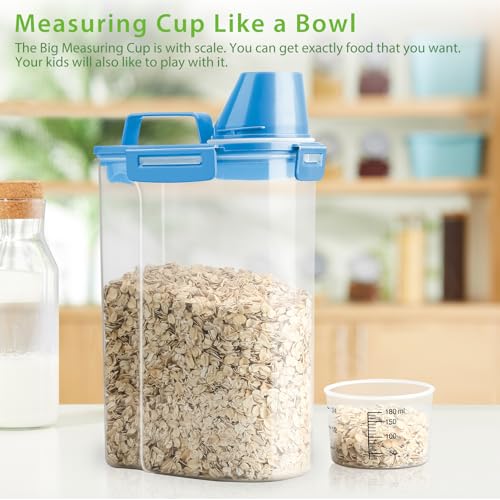 Viretec Rice Airtight Storage Container, 3 to 5Lbs Cereal Dry Food Flour Bin, Pet Dog Cat Food Dispenser with Measuring Cup, BPA Free Clear Plastic Kitchen and Pantry Organization Bin for Sugar, Pasta - color: 3L/Blue