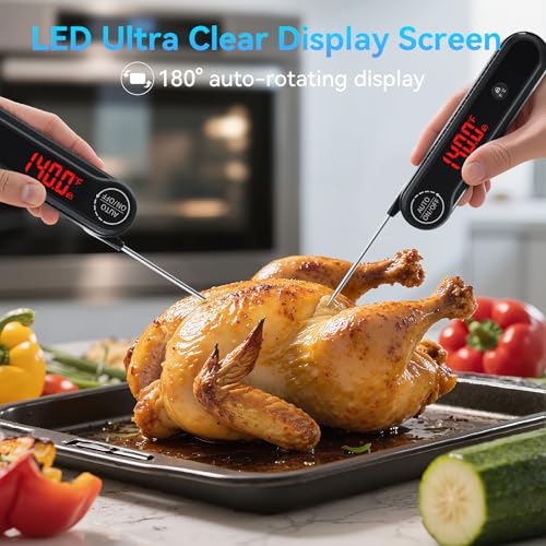 0.3s Instant Read Meat Thermometer, IP67 Waterproof (Black) - color: Black