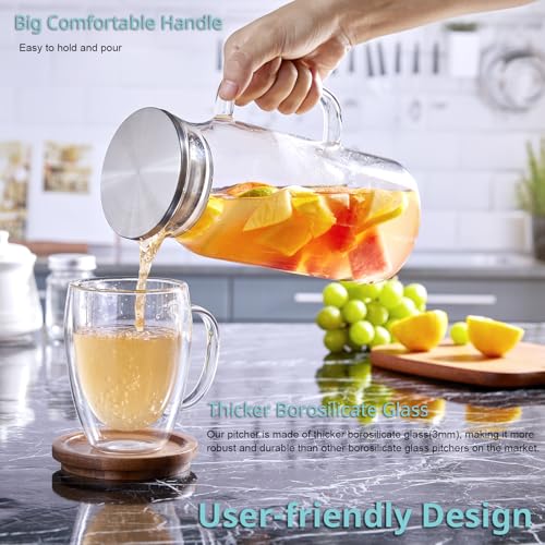 Bivvclaz 2 Pack 1.2 Liter 40 oz Small Glass Pitcher with Lid and Handle, Glass Carafe Water Pitcher for Hot/Cold Water, Iced Tea, Drinks, Coffee, Juice and Homemade Beverage - color: Clear, size: 40 Ounces (2 Pack)