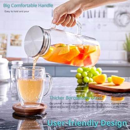 Bivvclaz 2 Pack 1.2 Liter 40 oz Small Glass Pitcher with Lid and Handle, Glass Carafe Water Pitcher for Hot/Cold Water, Iced Tea, Drinks, Coffee, Juice and Homemade Beverage - color: Clear, size: 40 Ounces (2 Pack)
