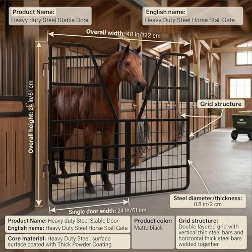 Welded Horse Stall Door, 52 x 42in Stall Guards for Horses with Two-Way Opening, Heavy Duty 0.8in Stall Gate, Stronger Horse Stall Guard Ideal for Standard Barn Doorways and Equestrian Properties