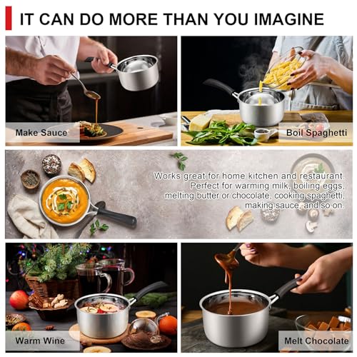 1QT Saucepan with Lid, Joyfair 18/10 Stainless Steel Small Sauce Pan Pot | Kitchen Cookware Milk Pot with Glass Lid for Cooking Stewing Boiling Spaghetti Soup, Heat-proof Handle, Dishwasher Safe - size: 1 Quarts