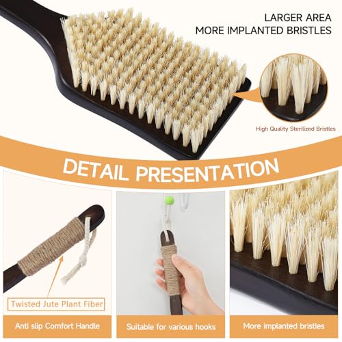 Back Scrubber Shower Brush,Dry Brushing Body Brush with 17.7 Inch Curved Long Handle, Natural Bristles for Lymphatic Drainage, Soft & Stiff Bristles Available (Soft-Fine Boar Bristles)