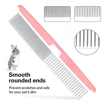 Small Animal Pet Grooming Kit with Pet Shedding Slicker Brush, Bath Massage Glove, Pet Grooming Comb, Nail Clipper Trimmer for Rabbit, Puppy, Kitten, Guinea Pig, Hamster, Ferret (Pink)