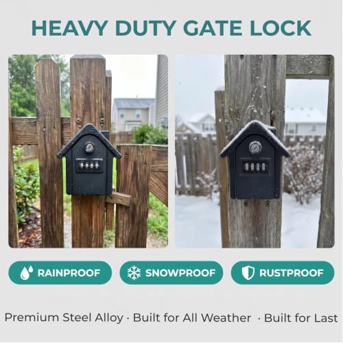 Keyless Heavy Duty Gate Latch, Two-Way Passage Steel Lock Fits Wood Fence & PVC Gate, All Weather Outdoor Rustproof Security Latch