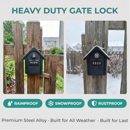 Keyless Heavy Duty Gate Latch, Two-Way Passage Steel Lock Fits Wood Fence & PVC Gate, All Weather Outdoor Rustproof Security Latch