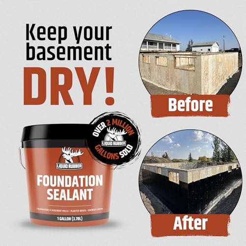 Liquid Rubber Foundation Sealant - Basement Waterproof Sealer, Black, 1 Gal | Flexible Elastomeric Coating - Crack Filler, Leak Repair, Basement Waterproofing Solution, Indoor/Outdoor Use, DIY Protection - size: 1 Gallon