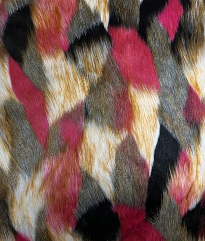 Faux Fur Fabric Long Pile Tribal Patchwork 58" W/Sold by Continuous Yard/Multicolor Fashion Fur Soft Sewing Blend Plush Craft Costume Paws Animal Fur Suit Fursonas Cosplay Coats (Pink White Black) - color: Multi-color (Pink White Black)