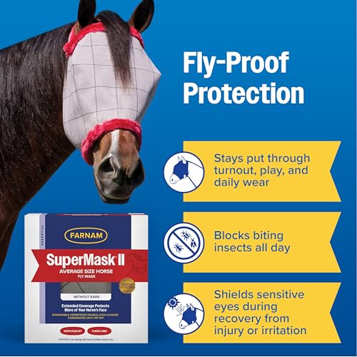 Farnam SuperMask II Horse Fly Mask Without Ears For Eyes, Regular Size - size: Average Horse