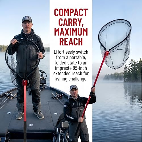 High Strength Heavy Duty Extra Large Aluminum Landing Net - Telescoping Handle (67-85inch), 27in Net Opening for Saltwater Fishing, Boat, Pier, River Angling