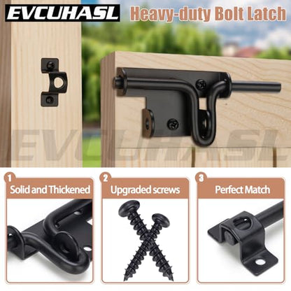 Slide Bolt Gate Latch with Padlock Hole, Heavy Duty Sliding Bolt Door Lock Hardware for Wooden Fence, Shed Gates, Barn Doors, Backyard Gate, Bolt Latch with Black Finish, 1 Pack