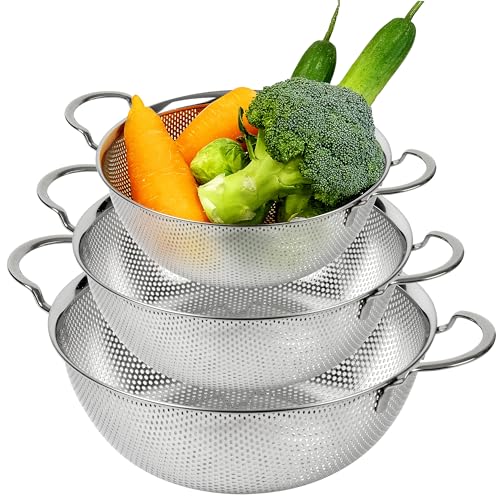 Stainless Steel Colander Set of 3, Large 4/6/8 Qt, Nesting - size: 4+6+8QT Colander
