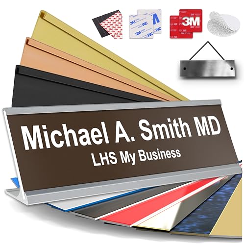 Custom Name Plate for Desk, Brown with White Lettering, 2x8 - color: B25 - Brown & White Lettering