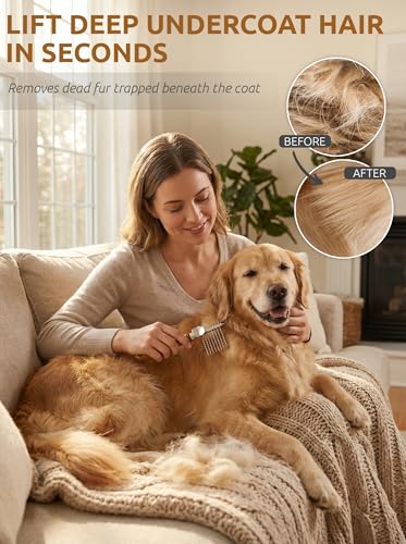 TAKAVU Dematting Comb for Dogs & Cats, 9-Blade Undercoat Rake