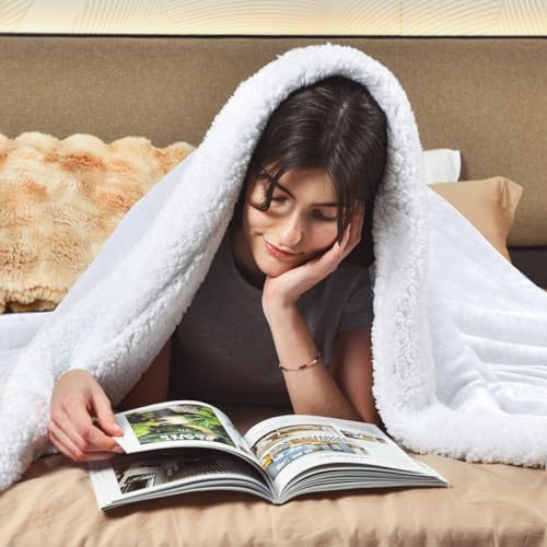 KAWAHOME Sherpa Fleece Twin Size Blanket for Bed, Extra Warm Heavy Thick - color: White, size: Twin ( 66" X 90" )