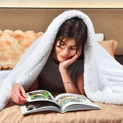 KAWAHOME Sherpa Fleece Twin Size Blanket for Bed, Extra Warm Heavy Thick - color: White, size: Twin ( 66" X 90" )