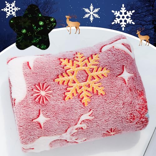Glow in The Dark Christmas Throw Blanket with Storage Bag, Soft Throw Blanket for Girls Boys, Camping Blanket, Gifts for Children Ages 1-10, Kids Blanket, Day Care Home Office Travel Use - color: Christmas Red
