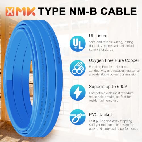 15ft NM-B 14/3 Wire with Ground,14/3 NM-B Copper 14 AWG 3 Conductors with Ground,Electrical Wire 14 Gauge Non-Metallic Sheathed NMB Cable,Residential Solid Indoor Copper Wiring for 15 Amp Circuits - size: 15ft, style: 14 AWG-3 Conductor w/ Ground