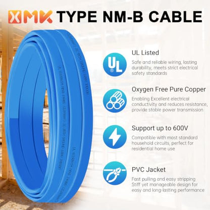 15ft NM-B 14/3 Wire with Ground,14/3 NM-B Copper 14 AWG 3 Conductors with Ground,Electrical Wire 14 Gauge Non-Metallic Sheathed NMB Cable,Residential Solid Indoor Copper Wiring for 15 Amp Circuits - size: 15ft, style: 14 AWG-3 Conductor w/ Ground