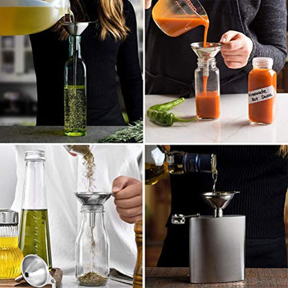 Metal Stainless Steel Funnel, Large Medium Small Funnel Set of 3, Food Grade Mini Kitchen Funnels for Transferring Essential Oils, Liquid, Fluid, Small Funnels for Filling Bottles Flask Cooking - size: 3 Pack Mini (2.36" + 1.77" + 1.37")