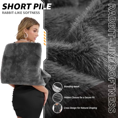 Women's Luxe Short Pile Faux Fur Coat with Shawl Collar - color: Ash Gray