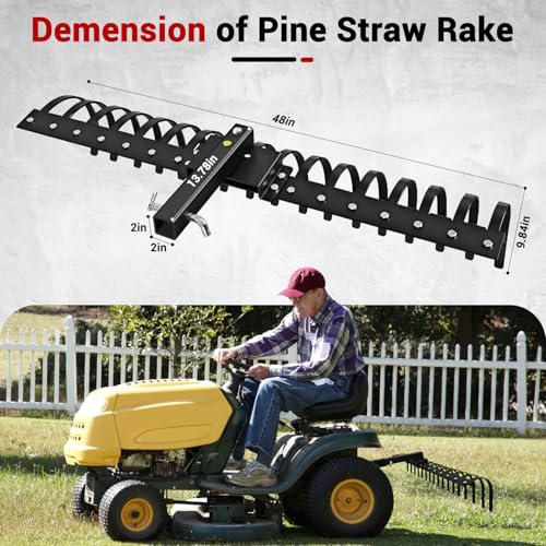 48 Inch Tow Behind Landscape Rake, Black Durable Tractor Rake with 2 Inch Receiver Fit for Lawn Tractor ATV UTV, All Steel Anti-Rust Yard Rake for Pine Needles Leaves Grass Cleanup (48 Inch) - size: 48 Inch