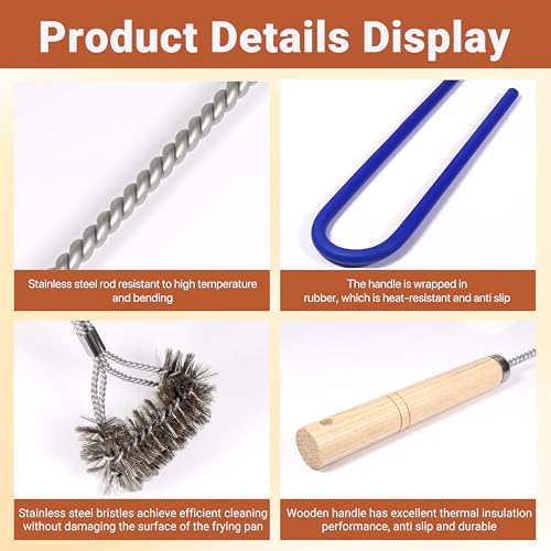 3 PCS Fryer Cleaning Tools, Deep Fryer Stainless Steel L-Shaped Brush, Cleanout Rod, Long Handle Basket Brush for Air Fryers, Deep Fryers - color: 3pcs Steel Brush