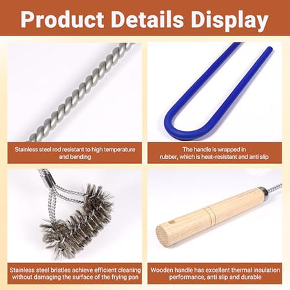 3 PCS Fryer Cleaning Tools, Deep Fryer Stainless Steel L-Shaped Brush, Cleanout Rod, Long Handle Basket Brush for Air Fryers, Deep Fryers - color: 3pcs Steel Brush