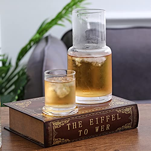 Bedside Carafe and Glass Set, Use Tumbler as Lid Night Water Carafe for Nightstand, Mouthwash Dispenser Pitcher with Glass Cup for Keeps Water Clean in Bedroom, Bathroom, or Kitchen