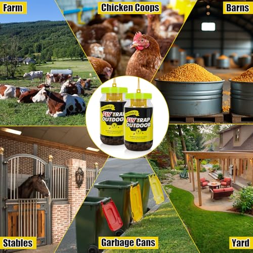4 Fly Traps Outdoor for Patio with 4 Bait, Reusable Bug Catcher Bottle Jar | Flies Bug Insect Trap Control Outdoor Hanging for Outside Barns, Stable, Farm, Patio, with Natural Bait Refills Lure - size: 4 pack1