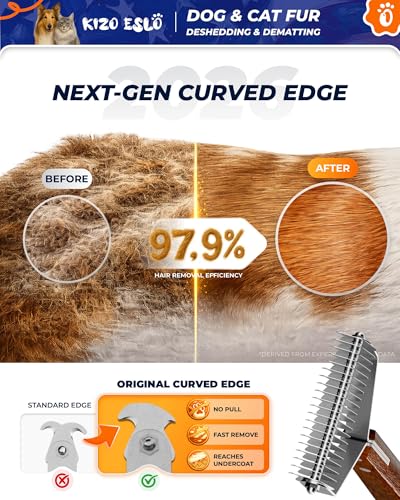 Extra Large 2-Sided Undercoat Rake for Dogs & Cats, Dog Brush for Shedding Remove Mats, Dematting Comb, Safe&Gentle Grooming Brush for German Shepherds Medium to Long-Haired Pets,Premium Wooden Handle - size: Best Seller - XL - African Sapele