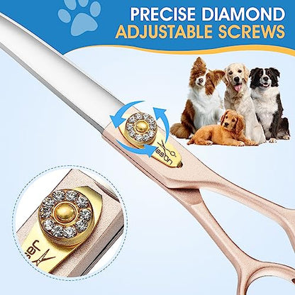 JASON Curved Dog Grooming Scissors - 7.5" Professional Pet Shears Ergonomic - color: Rosegold, size: 7.5