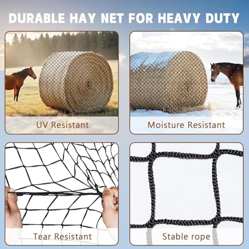 6×6ft Large Round Bale Hay Nets for Horses, 6x6 ft Hay Net for Horses Slow Feed Knotless, Slow Feeder Hay nets for Horses, Fits Round Bales 4x4ft, 5x5ft, 6×6ft, Square Bales 3x3x8ft and 4x4x8ft - size: 6x6 Ft