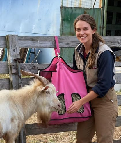 Hay Feeder for Goats and Horses - Slow Feed Design, Heavy Duty Hanging Hay Bag for Barn, Trailer & Paddock, Easy to Hang & Clean(1pcs, Pink) - color: 1pcs-pink