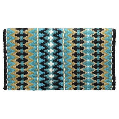 Tahoe Tack Reya Western Show Saddle Blanket – Handwoven 100% New Zealand Wool, Oversized 34" x 38", Heavyweight 5+ lbs, Vibrant Design, Ideal for Layering at Shows, Parades & Rodeos - color: Turquoise/Black/Blue/Silver/White