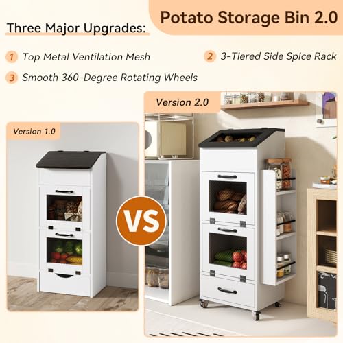Verano Garden 16.0" Potato and Onion Storage Bin on Wheels, Bread Box - color: White, size: 16.0"