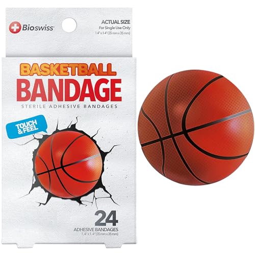 BioSwiss Bandages, Basketball Shaped Self Adhesive Bandage Set, Latex Free, Sterile Wound Care, 24 Count - size: 24-Count Box, style: Basketball