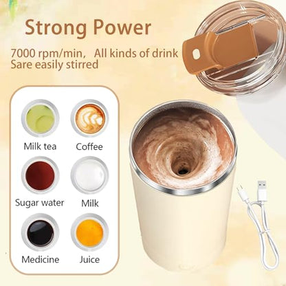 Self Stirring Mug with Lid, 13.5oz Magnetic Stirring Coffee Cup, Rechargeable 316 Stainless Steel, Auto-Mixing for Coffee, Milk, Protein Powder（Beige） - color: Beige